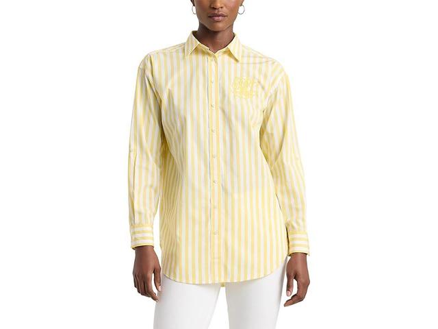 Lauren Ralph Lauren Oversize Striped Cotton Broadcloth Shirt (Primrose /White) Women's Clothing Product Image