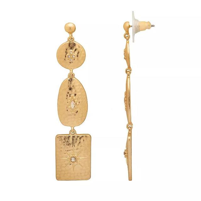 Emberly Gold Tone Textured 3 Part Geo Drop Earrings With Crystal Details, Womens, Clear Product Image