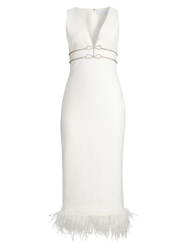 Womens Corianne Crystal Bow & Feather Midi-Dress Product Image