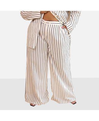 Plus Size Edith Stripe Wide Leg Pants W. Pockets Product Image