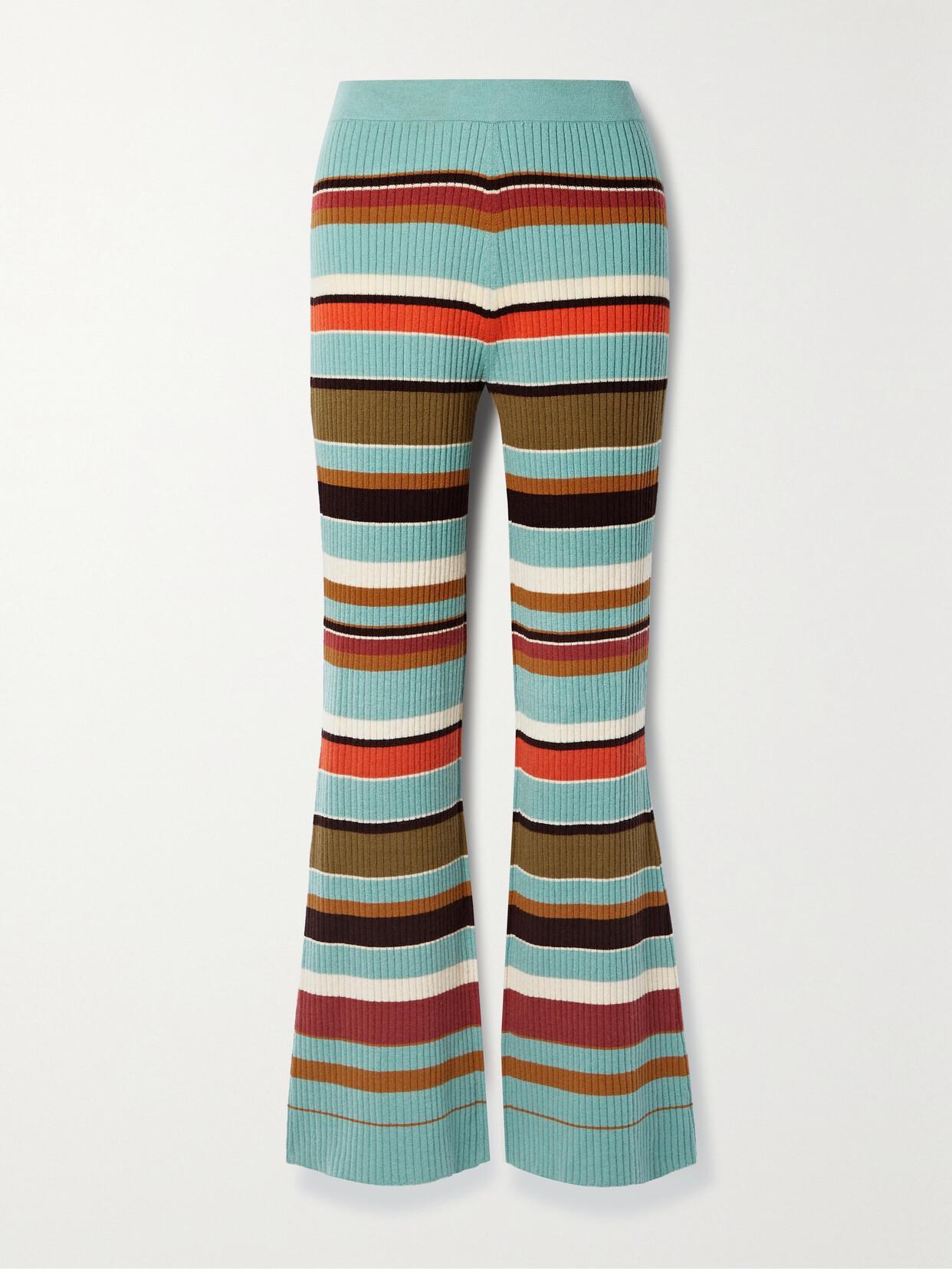 Rochelle Striped Ribbed Wool And Cashmere-blend Flared Pants In Blue Product Image