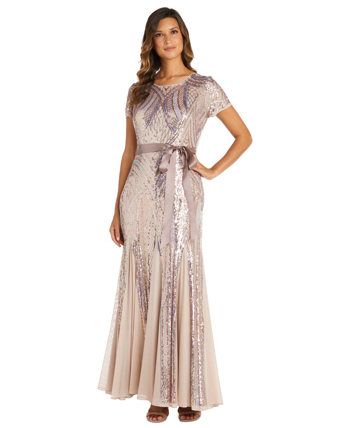 R & M Richards Womens Sequin Embellished Short-Sleeve Gown Product Image