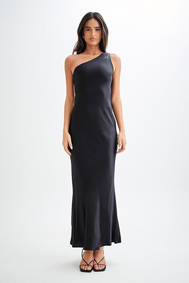 Camille One Shoulder Satin Maxi Dress - Black Product Image