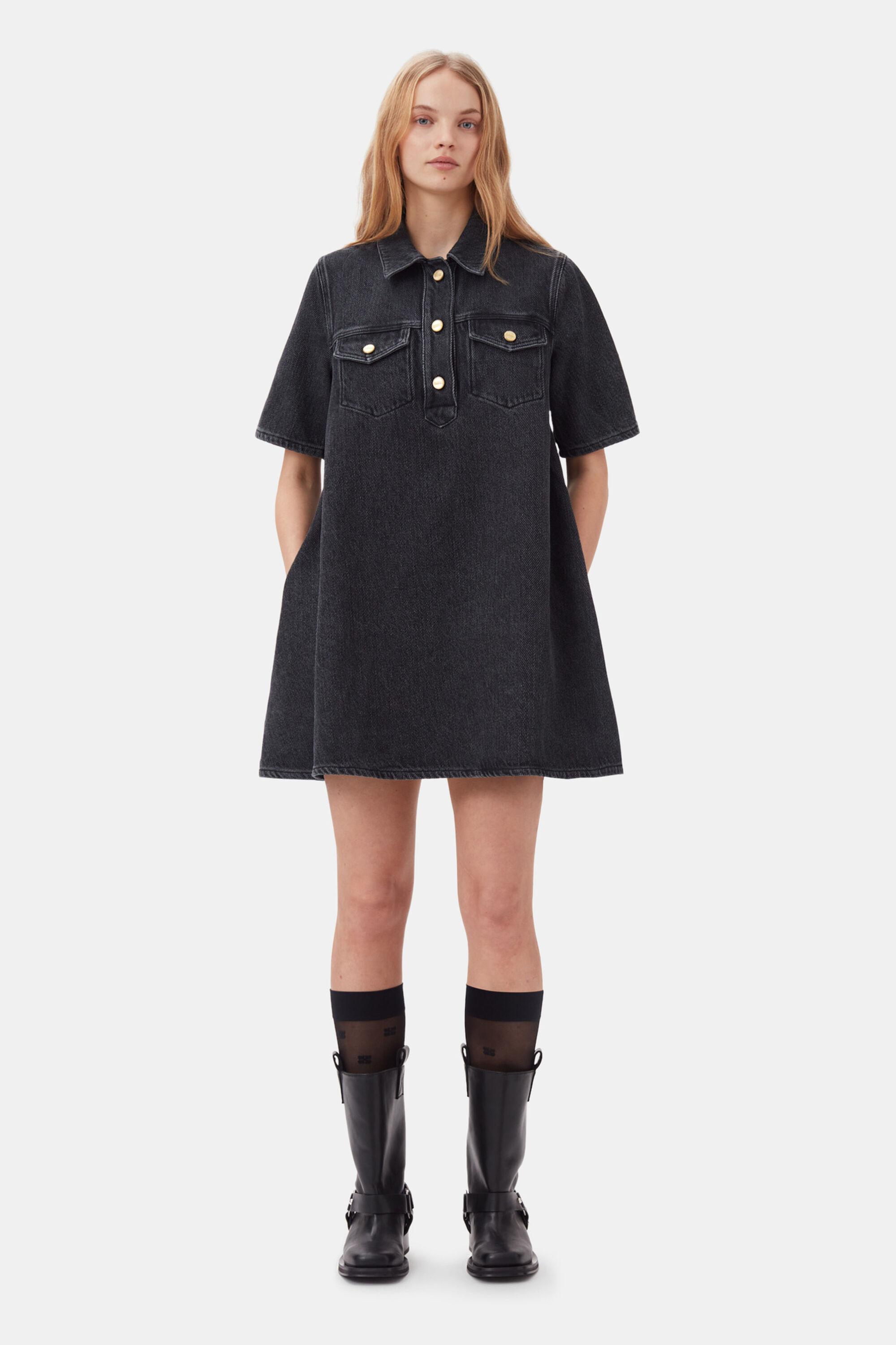 Washed Black Heavy Denim Mini Dress Product Image