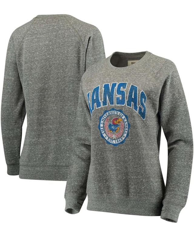 Womens Pressbox Heathered Gray Kansas Jayhawks Edith Vintage Knobi Pullover Sweatshirt Product Image