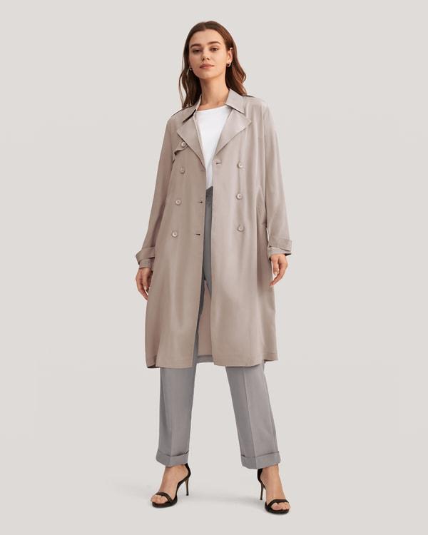 Classic Double-Breasted Silk Trench Coat Product Image