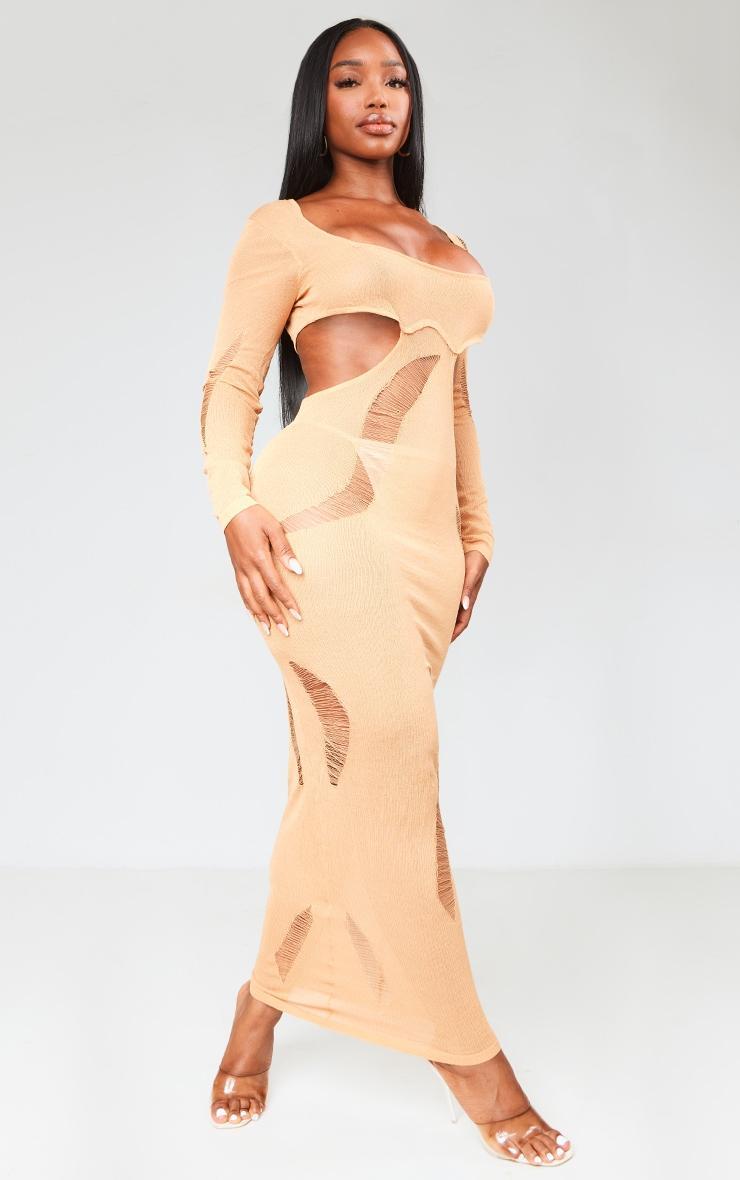 Shape Orange Sheer Knit Cut Out Detail Maxi Dress Product Image