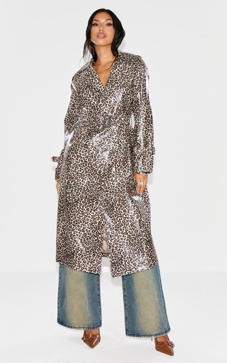 Brown Leopard Faux Leather Coat product image