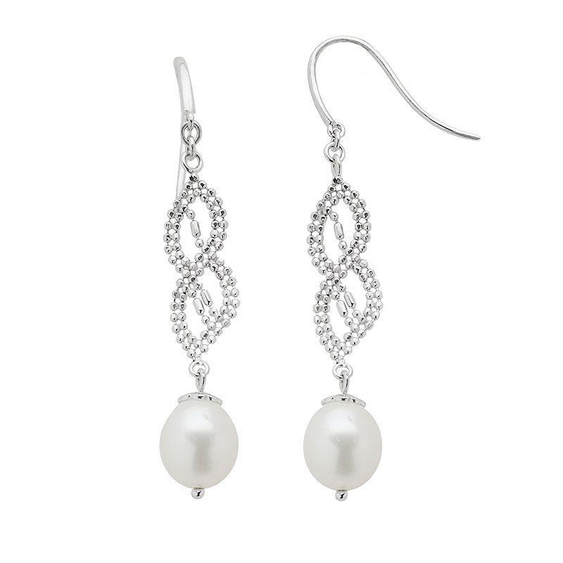 Sterling Silver Freshwater Cultured Pearl Twist Linear Drop Earrings, Womens, White Product Image