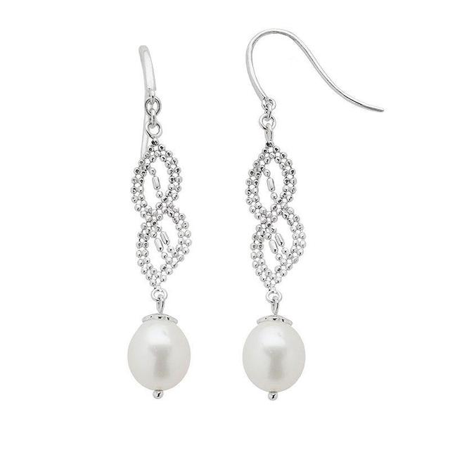 Sterling Silver Freshwater Cultured Pearl Twist Linear Drop Earrings, Womens, White Product Image