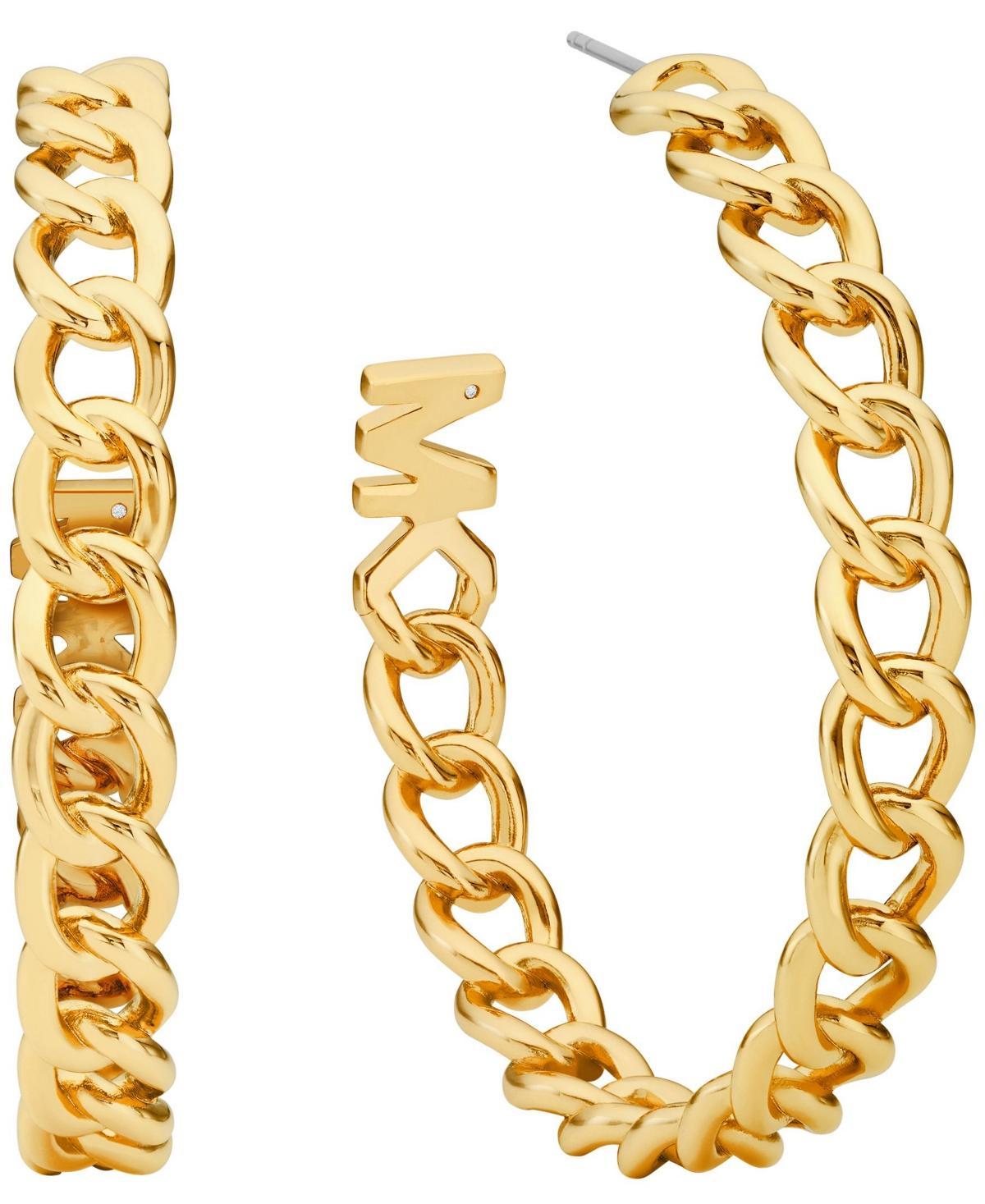 Womens Premium 14K Gold-Plated Curb Chain Hoop Earrings - Gold Product Image