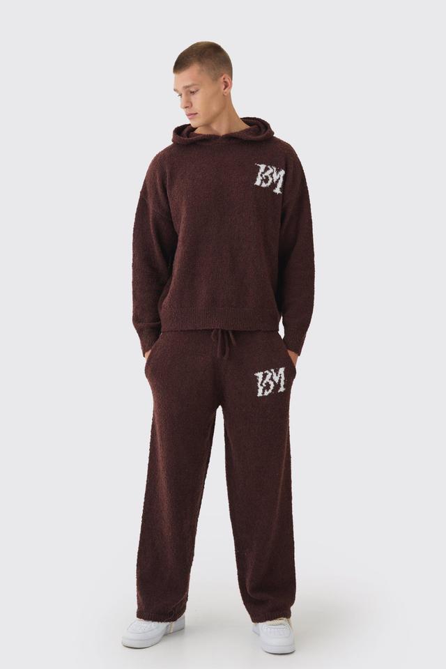 Brushed Boucle Knitted Branded Hooded Tracksuit | boohooMAN USA Product Image