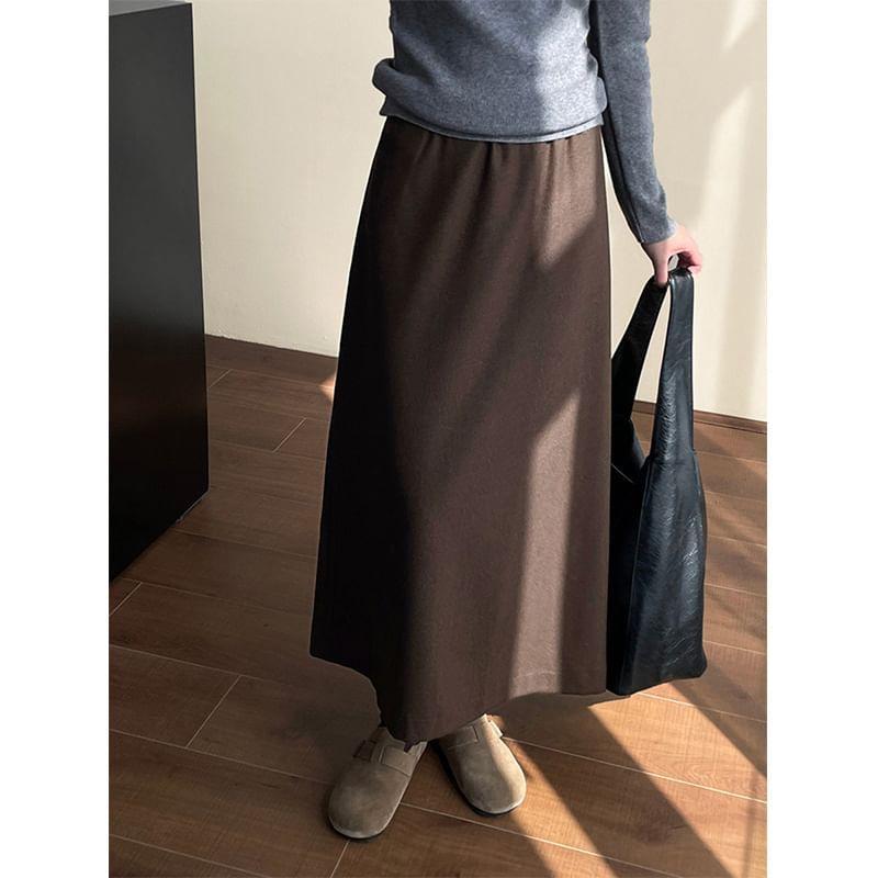 Elastic Waist Plain Maxi A-Line Skirt Product Image