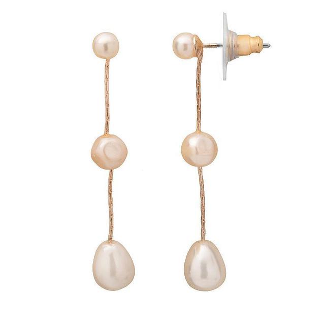 LC Lauren Conrad Rose Gold Tone Simulated Pearl Linear Drop Earrings, Womens, Multicolor Product Image