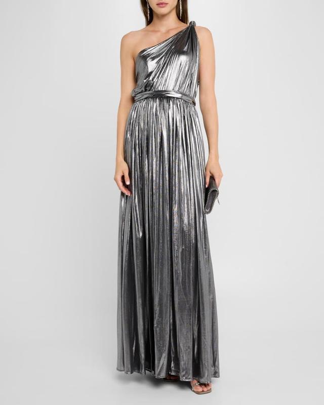 Goddess Metallic One-Shoulder Gown Product Image