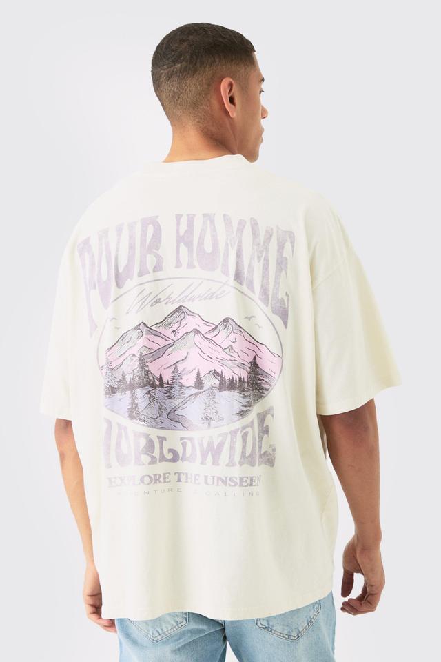 Oversized Pour Homme Landscape Wash T-shirt | boohooMAN USA Product Image