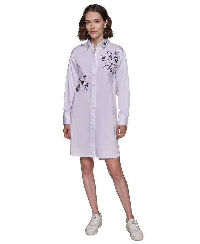 Women's Embroidered Poplin Oversized Button-Down Shirtdress Product Image