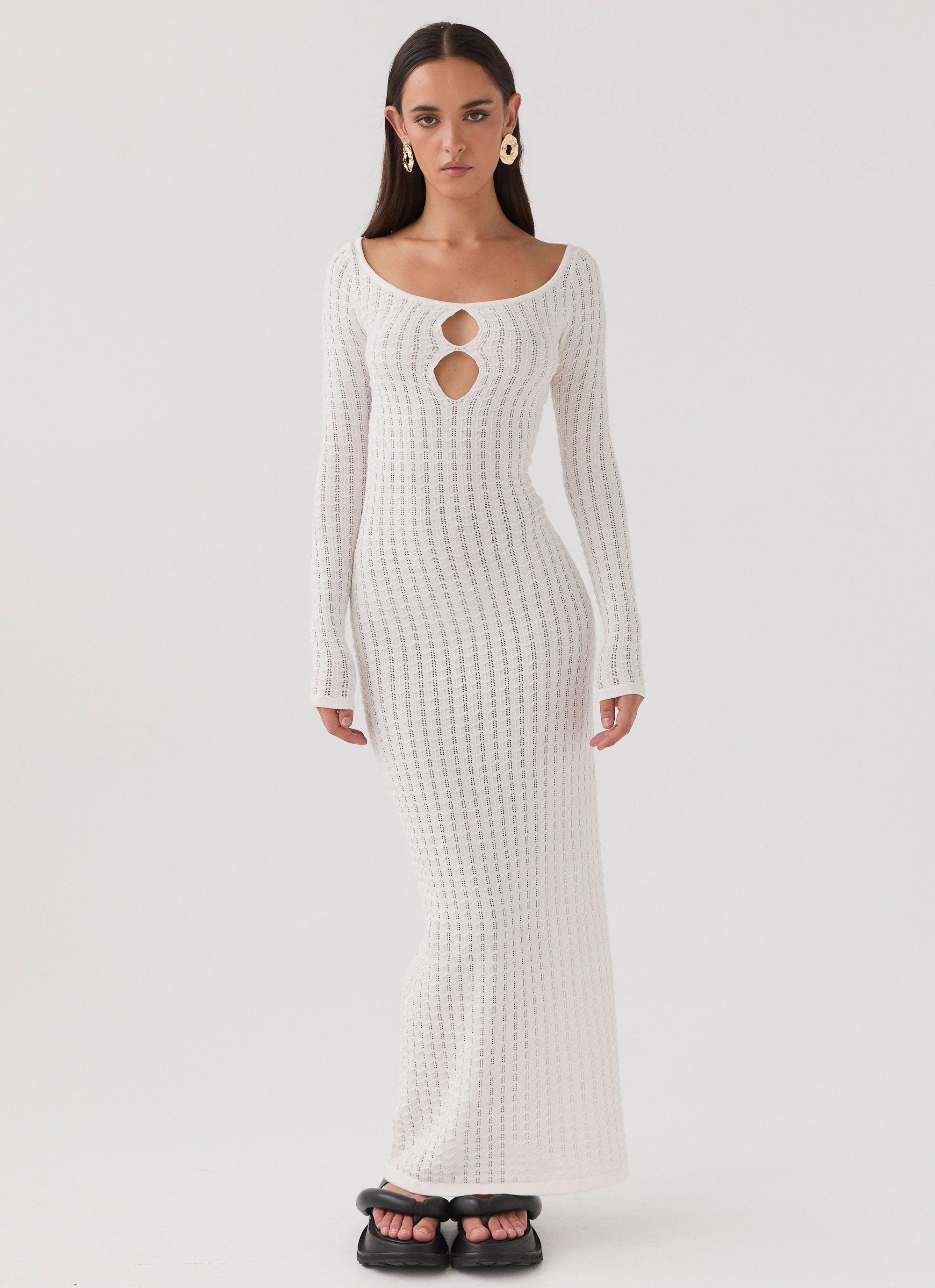 Crystal Cascade Knit Maxi Dress - White Product Image