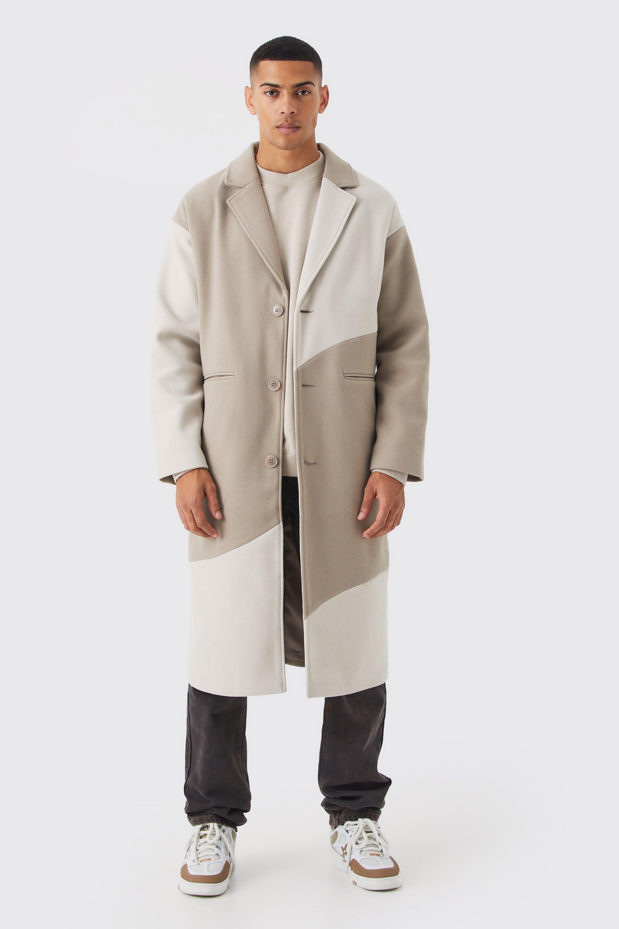 Colour Block Melton Overcoat | boohooMAN USA Product Image