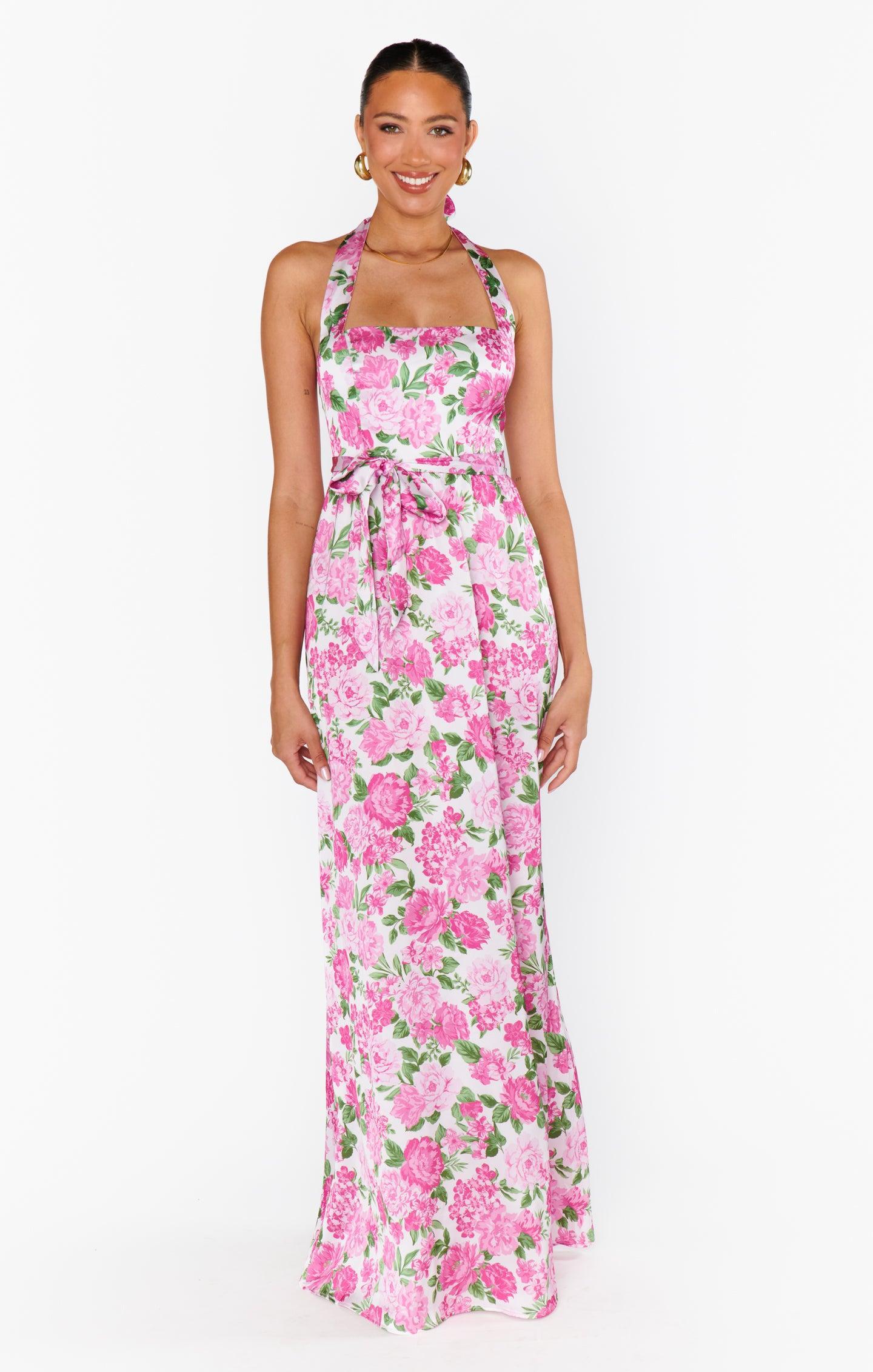 Hazel Halter Maxi Dress ~ Cottage Floral Pink Product Image