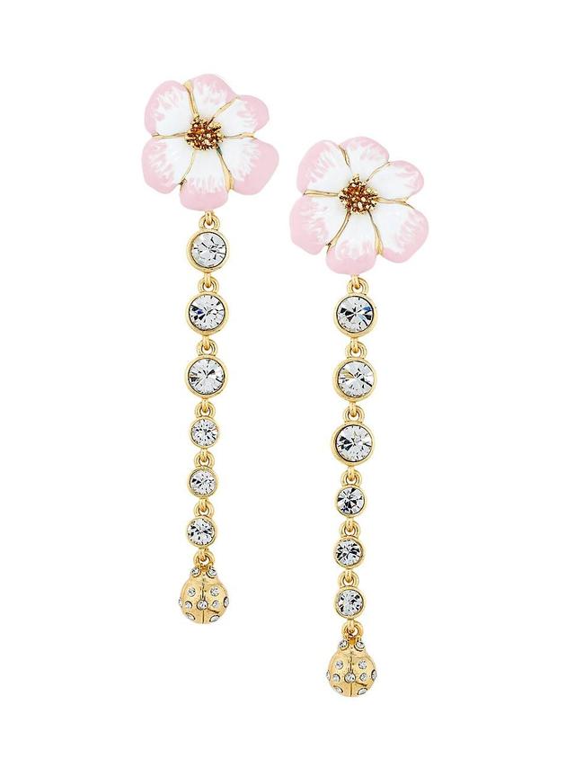 Womens Lady Bug Goldtone, Crystal Glass & Enamel Flower Drop Earrings Product Image