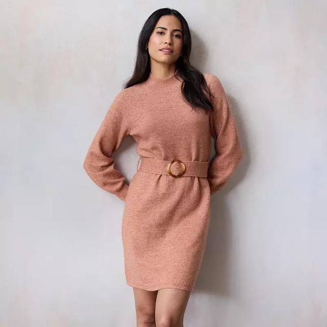 Womens LC Lauren Conrad Belted Mini Mock Neck Sweater Dress Orange Product Image