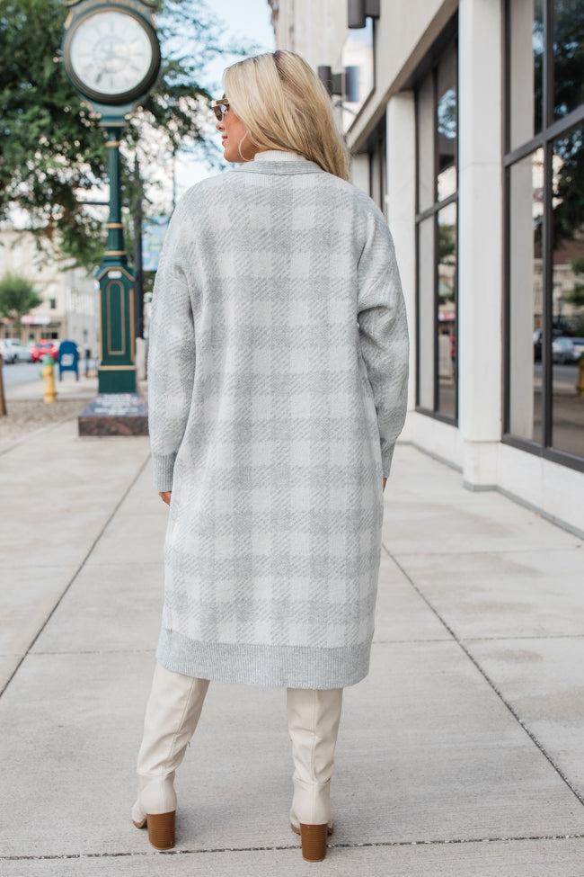 Be The First Grey Plaid Long Cardigan FINAL SALE Product Image