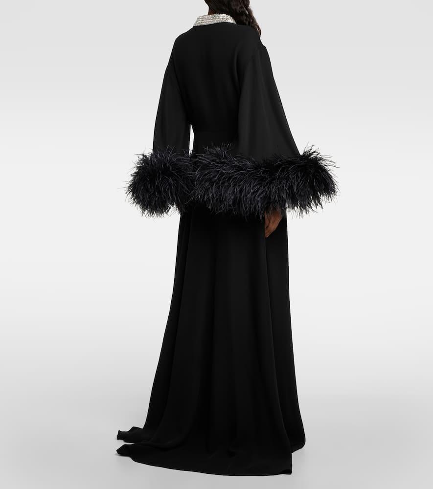 VALENTINO Feather-trimmed Silk Gown In Black Product Image