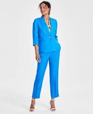 Kasper Womens Notched Collar 3 4 Sleeve Jacket Printed Knot Front Blouse Mid Rise Straight Leg Ankle Pants Product Image