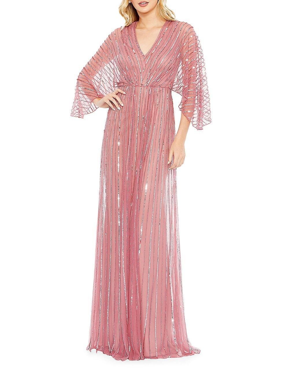 Womens Wide-Sleeve Sequin Beaded Gown Product Image