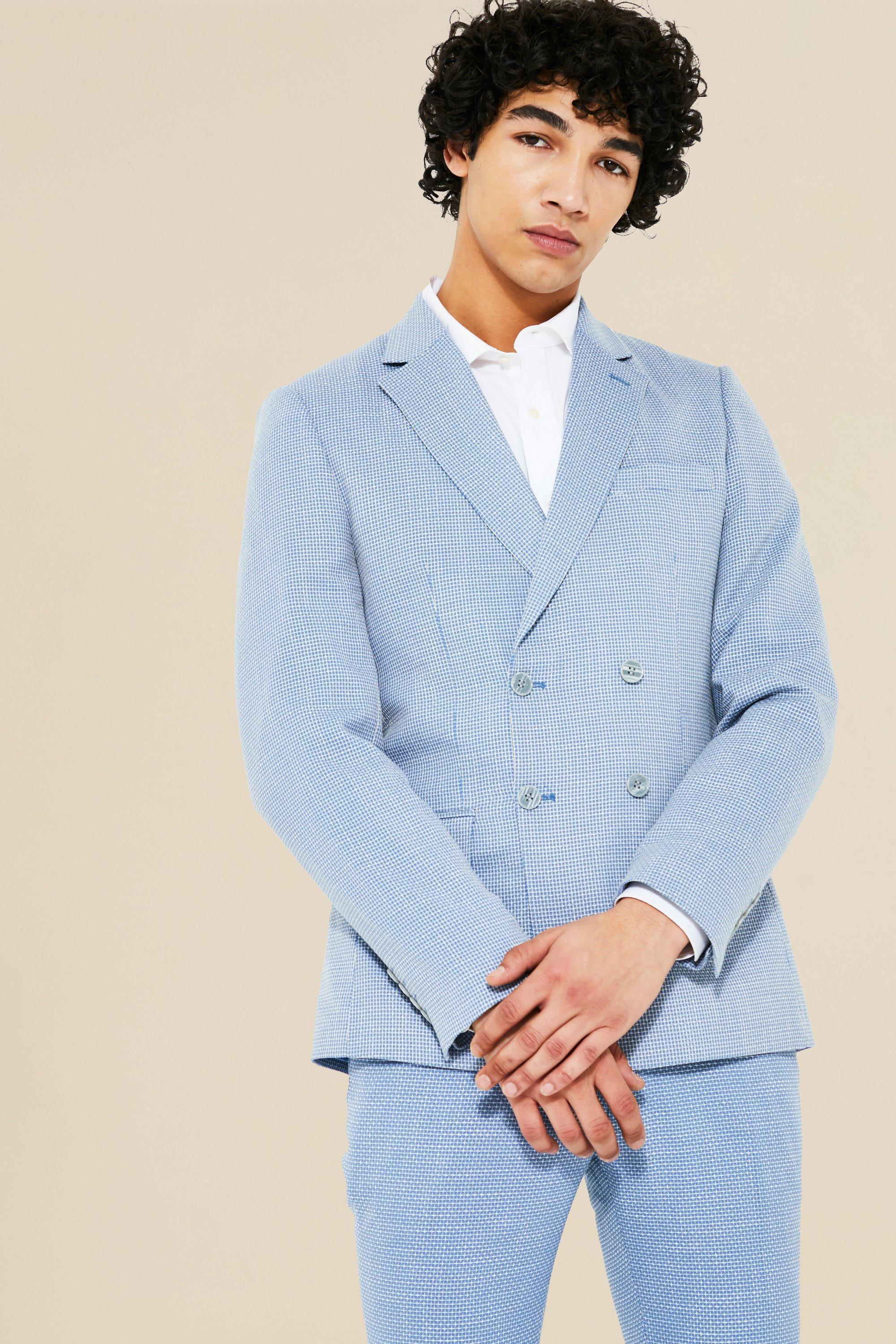 Double Breasted Skinny Textured Suit Jacket | boohooMAN USA Product Image