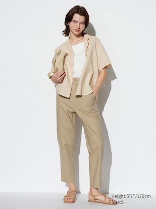 Womens Linen Cotton Tapered Pants Beige 2XS UNIQLO US Product Image