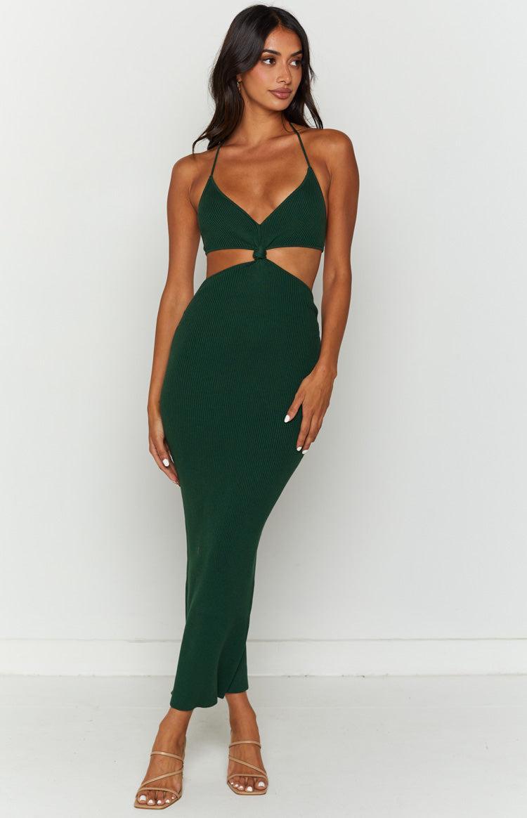 Taya Green Lace Up Maxi Knit Dress Product Image