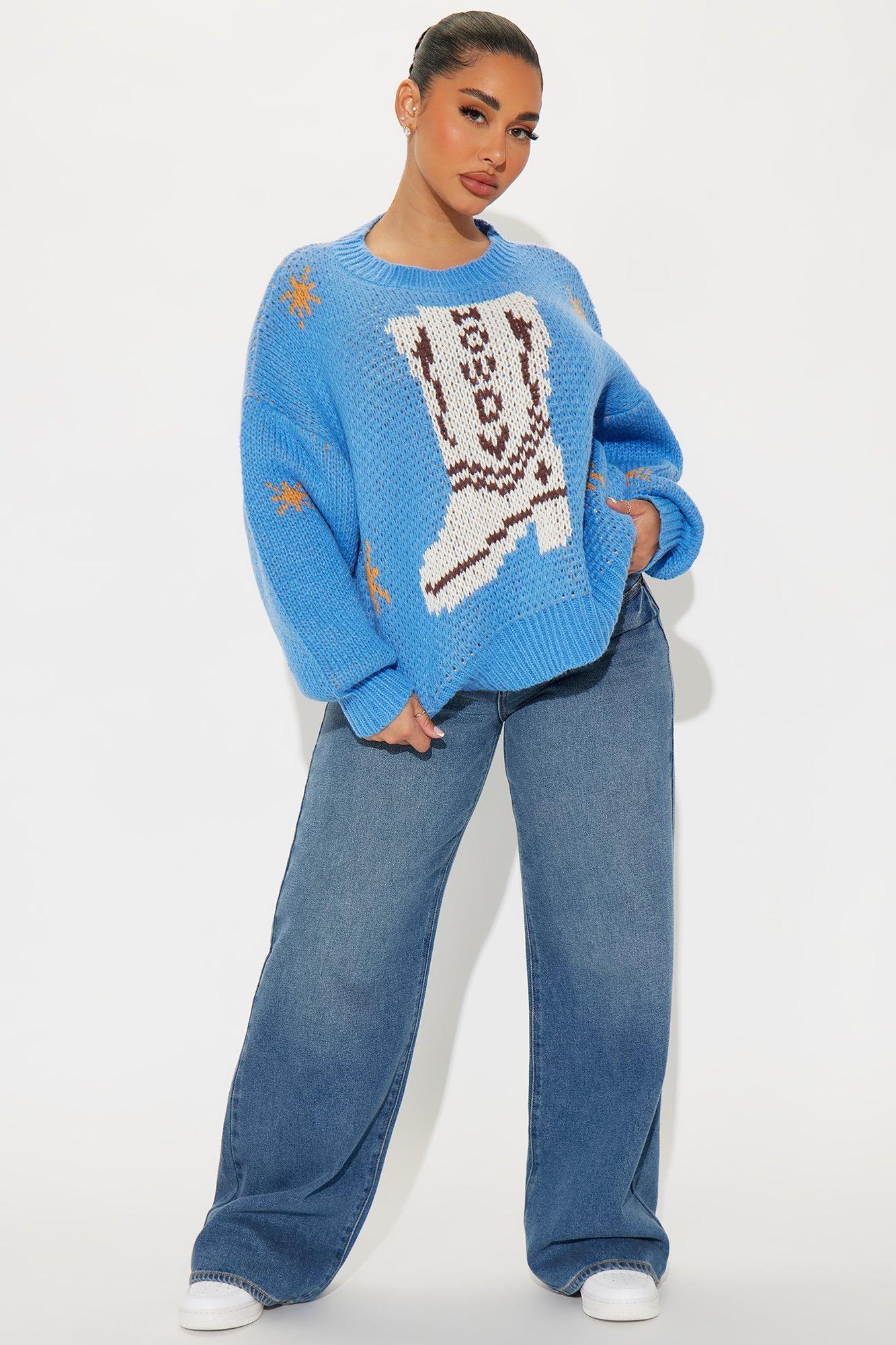 Howdy Cowboy Boot Sweater - Blue/combo Product Image