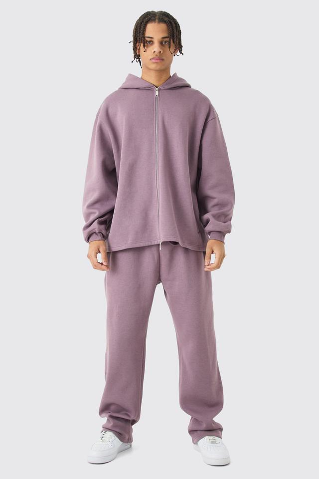 Oversized Zip Through Open Hem Applique Tracksuit | boohooMAN USA Product Image