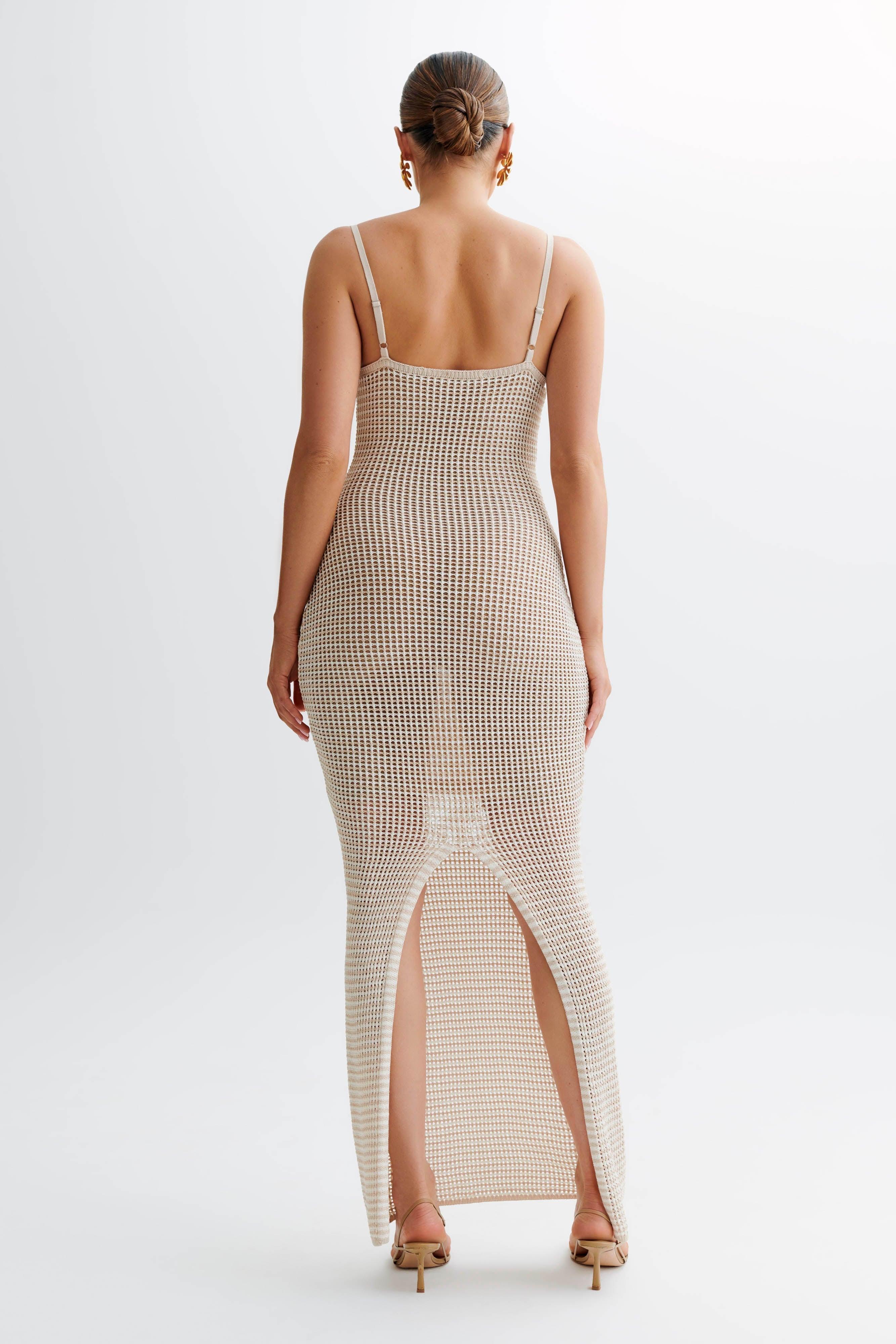 Jeannie Stripe Cupped Knit Maxi Dress - Tan/White Product Image