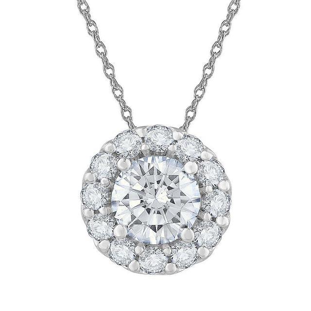 Diamond Medley 14k White Gold 1 Carat T.W. Lab-Grown Diamond Halo Pendant Necklace, Womens Product Image