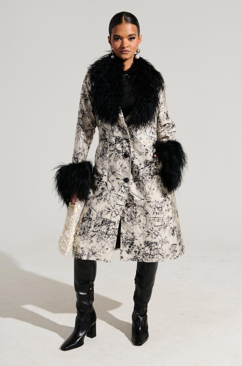 TALULAH REMOVABLE FUR TRIM TRENCH IN IVORY MULTI Product Image