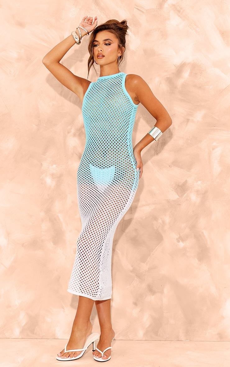 Blue Ombre Crochet Racer Neck Maxi Dress Product Image