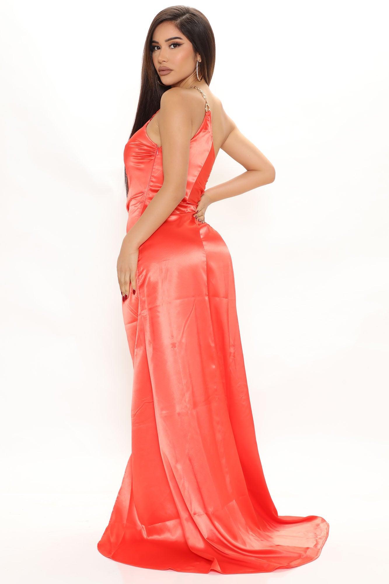 Handle Your Scandal Satin Maxi Dress - Tomato Red Product Image