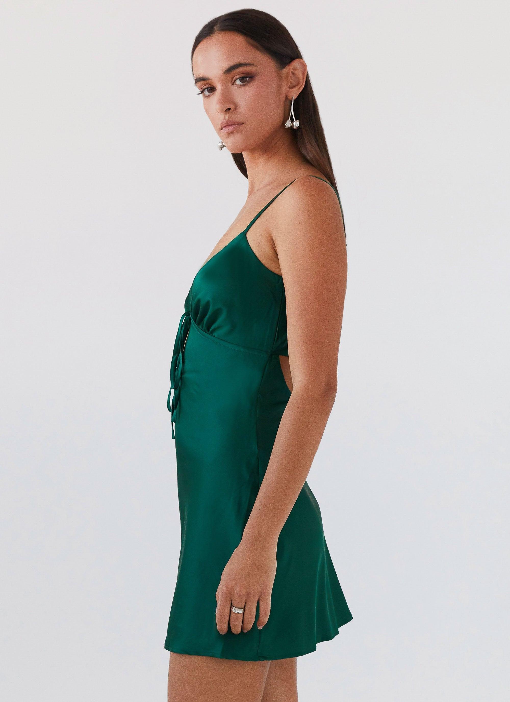 Flora Satin Mini Dress - Forest Green Product Image