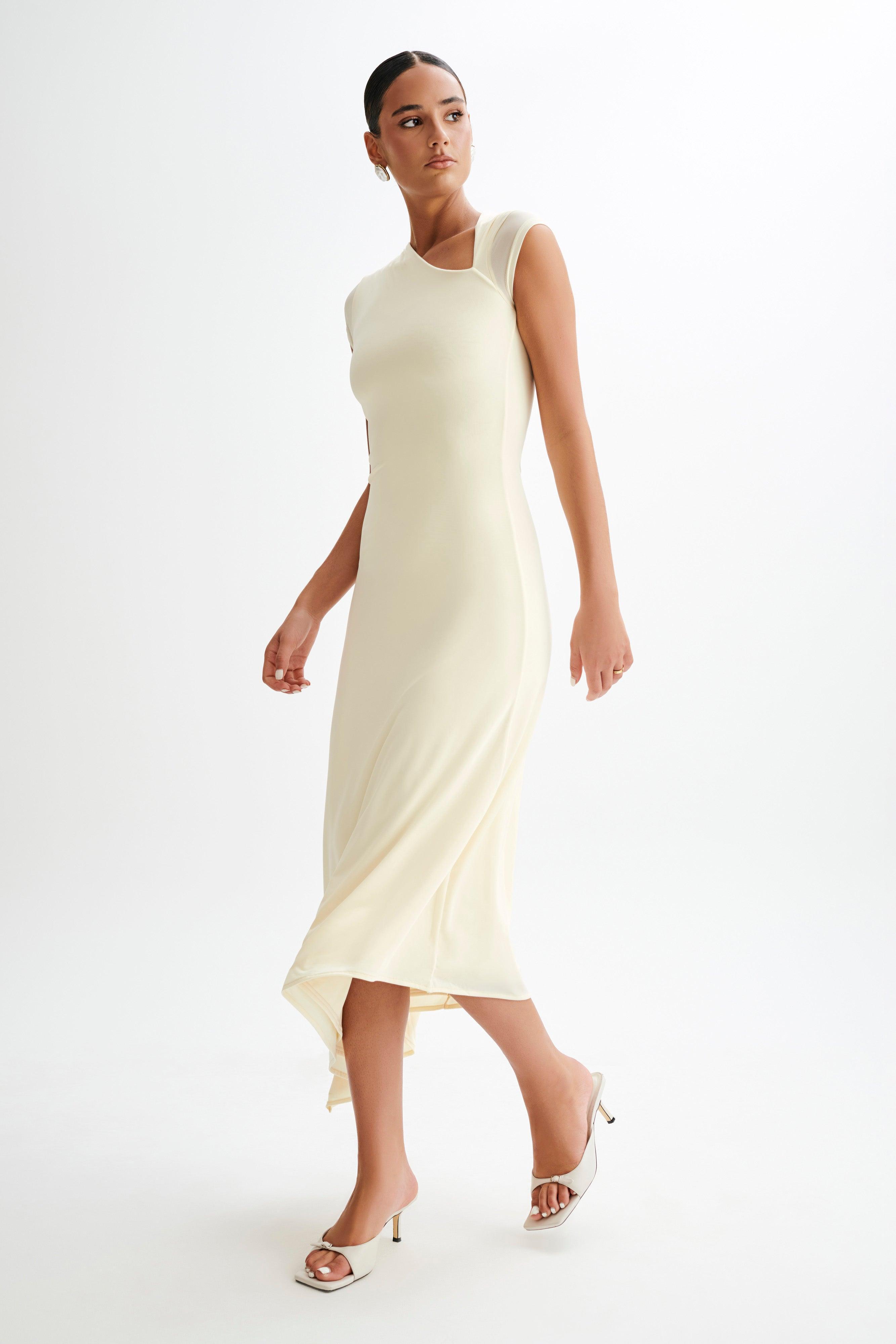 Ilaria Slinky Maxi Dress With Cut Out - Lemon Sherbet Product Image