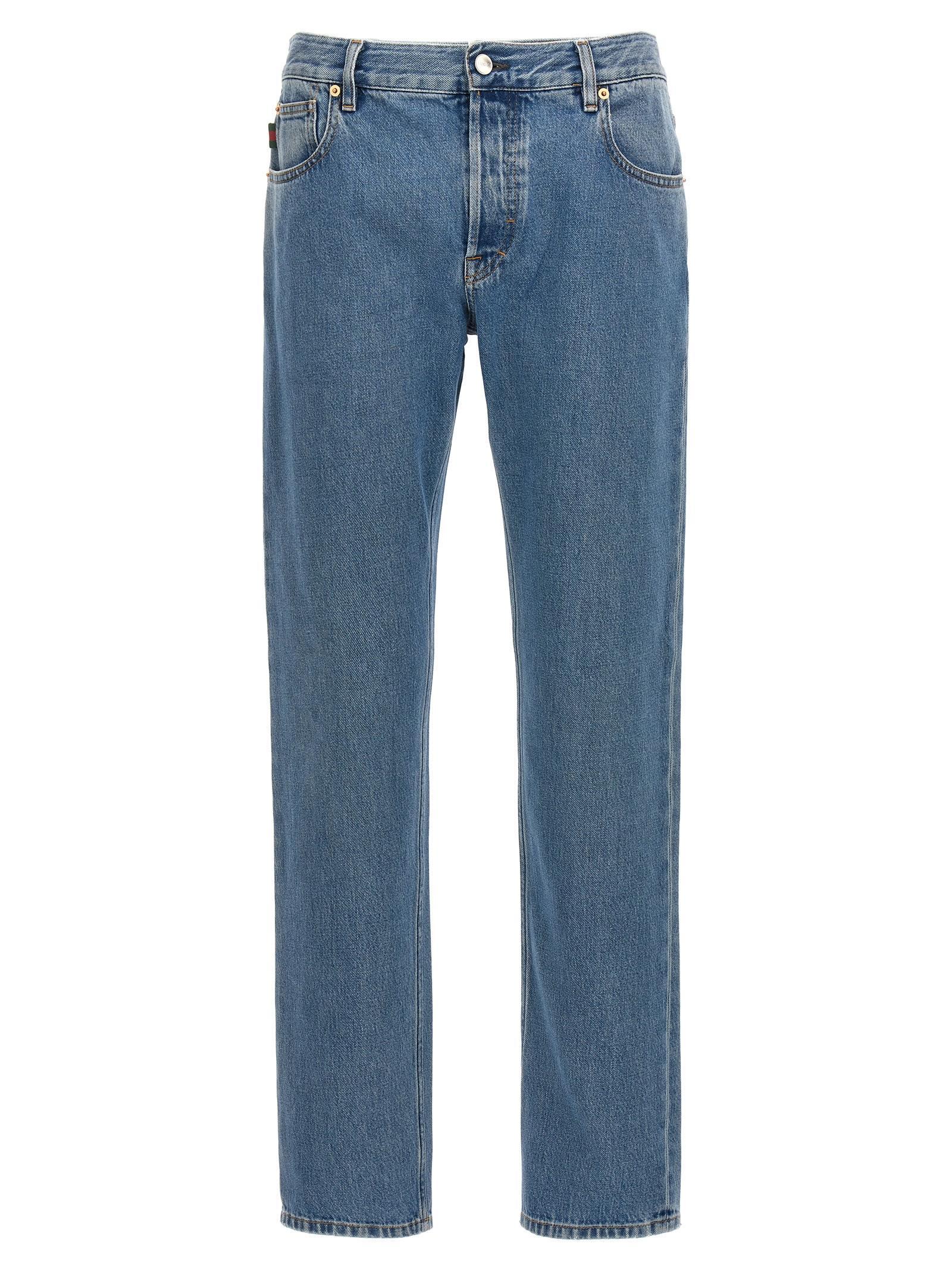 GUCCI Web-stripe Tapered Jeans In Clear Blue Product Image