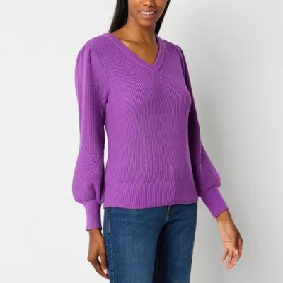 Liz Claiborne Womens V Neck Long Sleeve Rib Knit Pullover Sweater Product Image