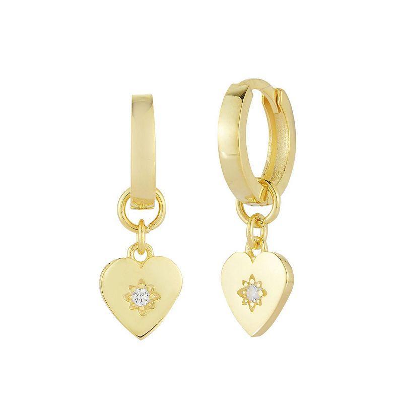 Sunkissed Sterling Cubic Zirconia Heart Hoop Drop Earrings, Womens, Gold Tone Product Image