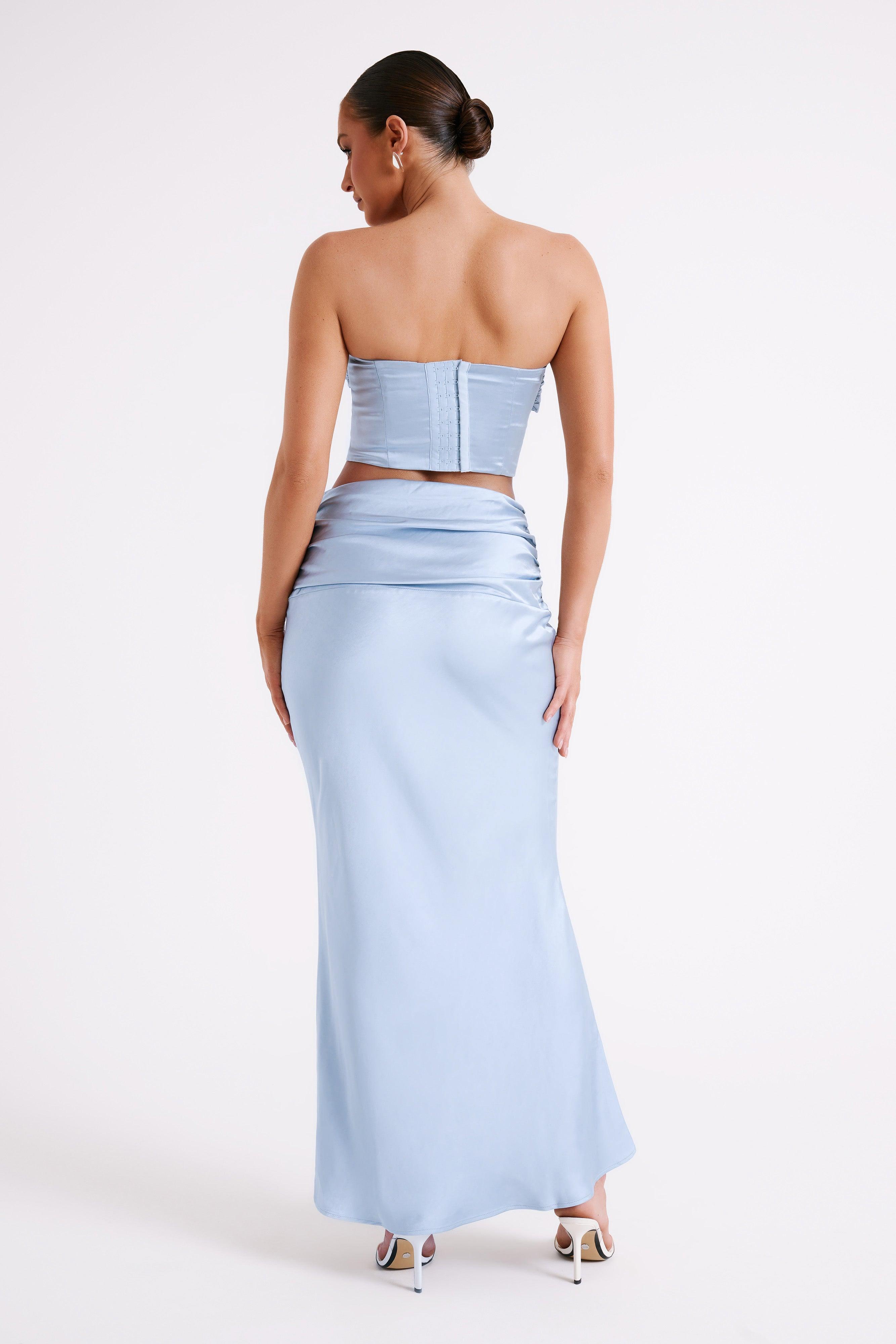 Khalani Ruched Satin Maxi Skirt - Ice Blue Product Image