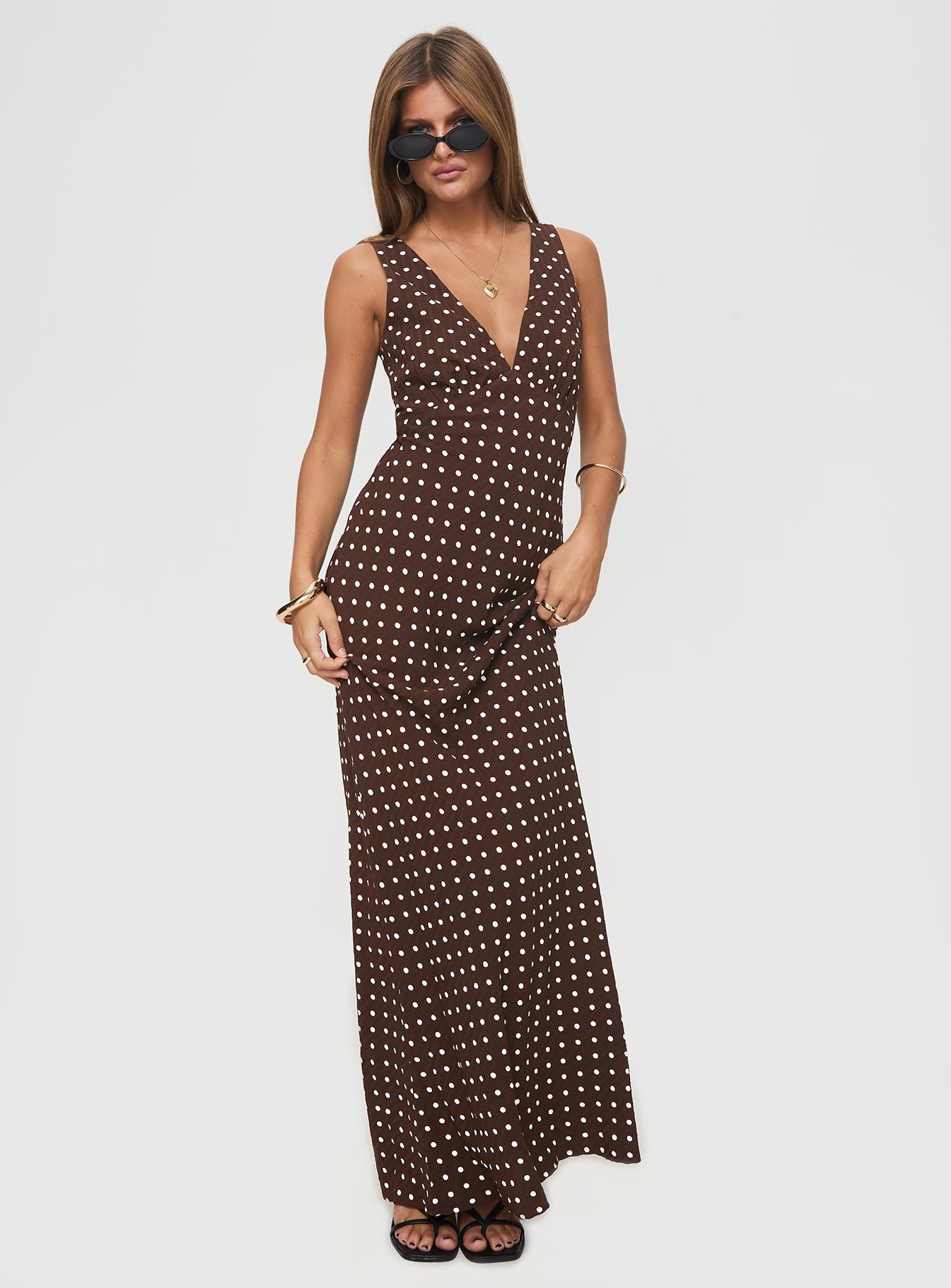 Nellie Maxi Dress Brown Polka Dot Product Image