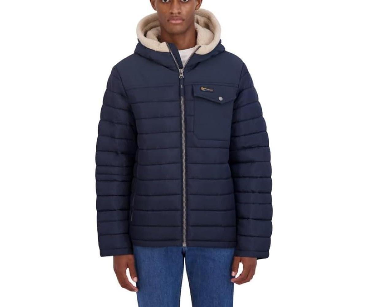 Hfx Mens Quilted Shirt Jacket Shacket with Sherpa Lined Hood Product Image