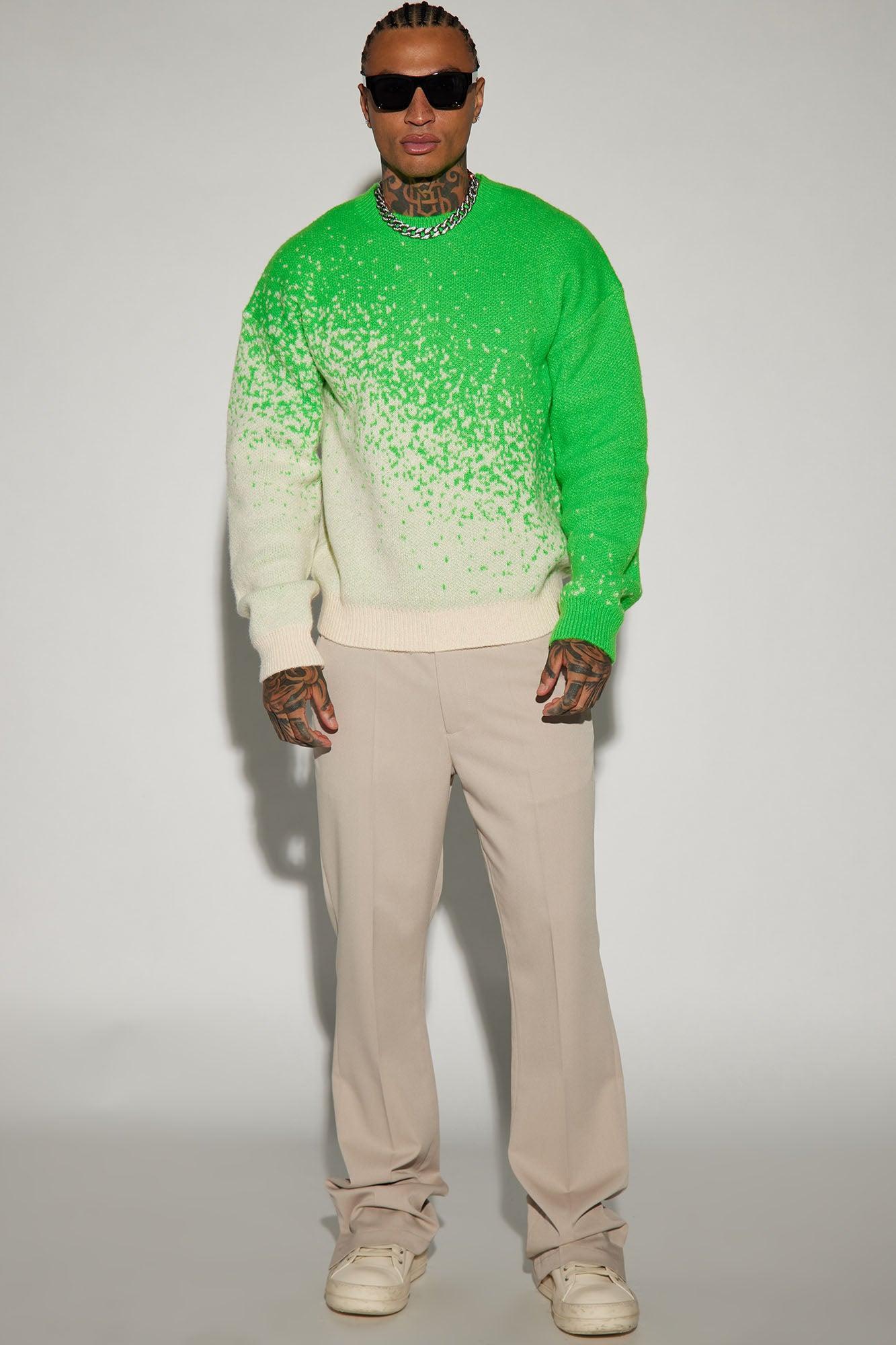 Two Tone Crewneck Sweater - Green/combo Product Image