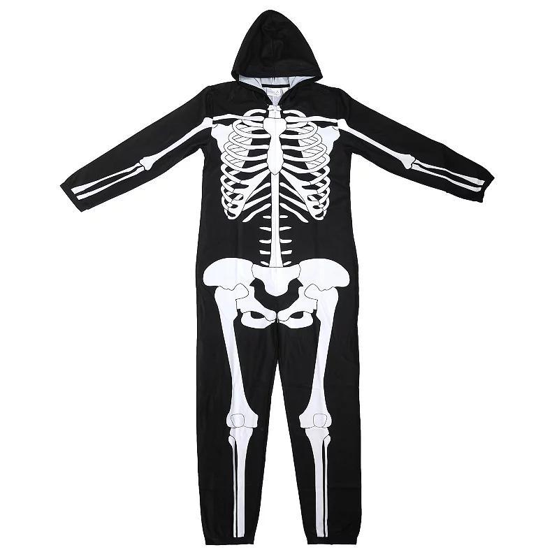 Adult Skeleton Halloween Hooded Union Suit, Mens Product Image